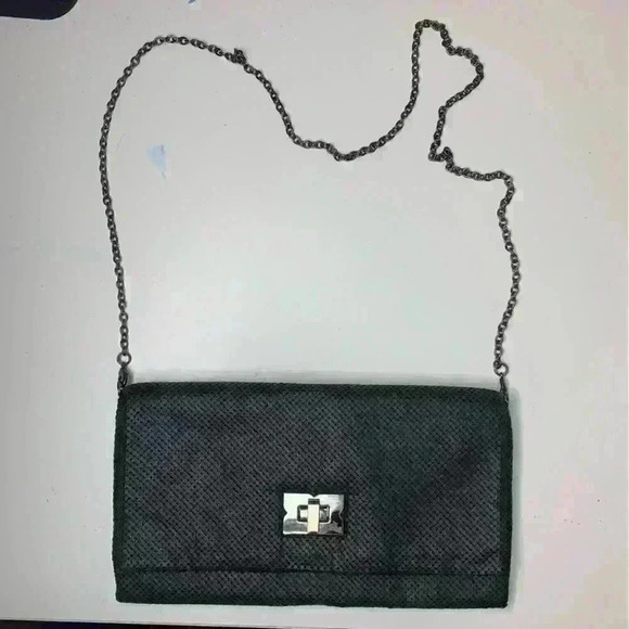 BCBG Handbags - BCBG Maxazria Evening Clutch Handbag Black Metal Chain Strap.